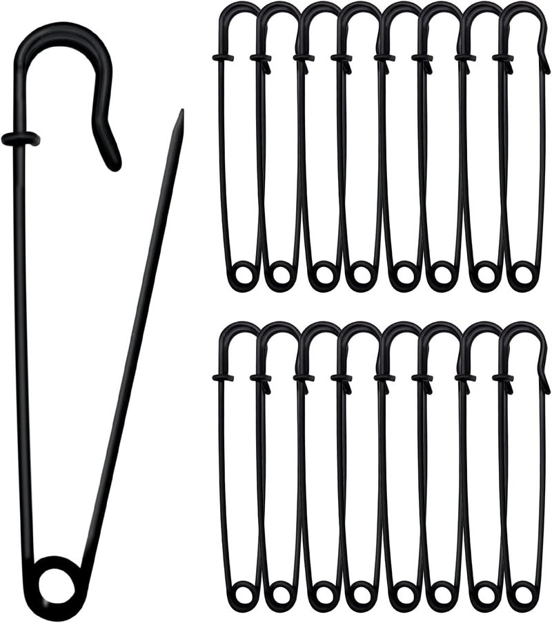 Urmspst Safety Pins (Upgraded), 4" Large Safety Pin Pack of 15 for Clothes Leather Canvas Blankets Crafts Skirts Kilts, Extra Large Heavy Duty Safety Pins (Black) - Image 1